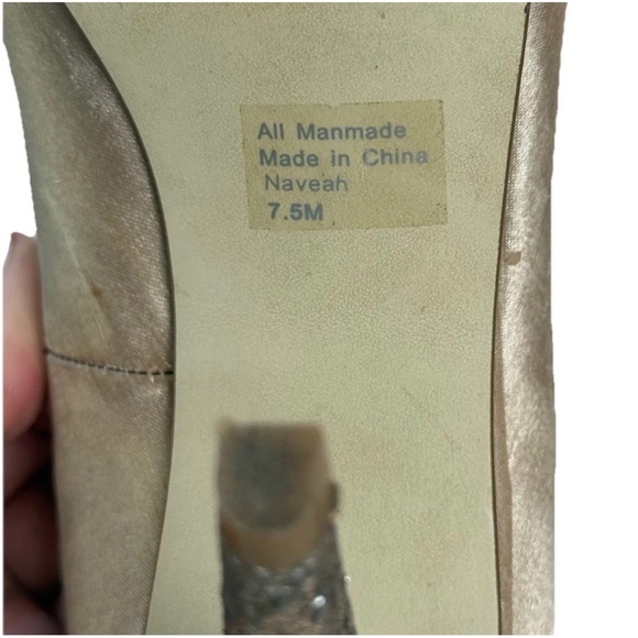Style & Co NAVEAH Women’s Size 7.5 Open Toe Pumps Taupe Tan Bronze Glitter Heel - Picture 4 of 7
